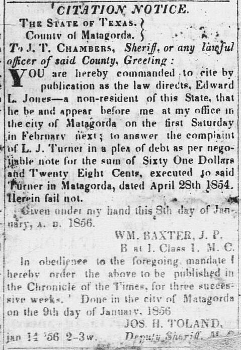 Justice Of the Peace Citation Notice. 1856