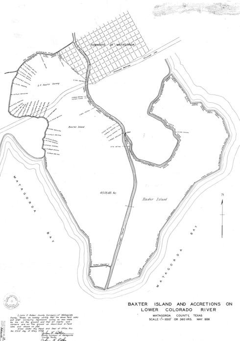 1936 - Baxter Island and accretions on Lower Colorado River, Matagorda County, Texas. John F. Rother (Surveyor/Engineer)