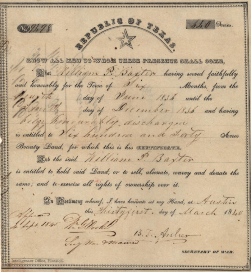 Baxter's Republic of Texas Bastrop Bounty